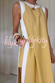 Ellie Contrast Color Sleeveless Midi Top and Elastic Waist Pocket Shorts Set