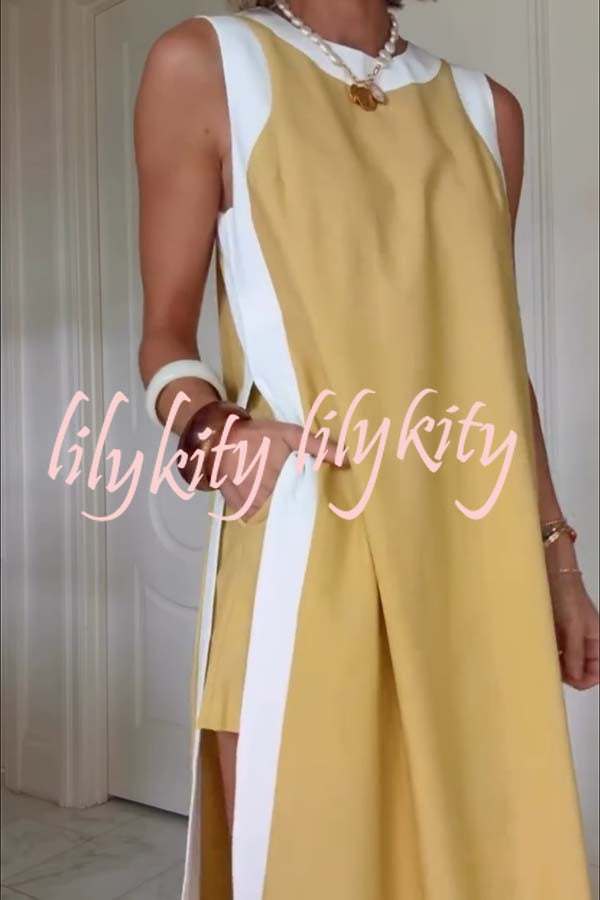 Ellie Contrast Color Sleeveless Midi Top and Elastic Waist Pocket Shorts Set