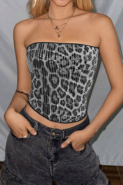 Sexy Sequined Leopard Print Off-shoulder Fitted Crop Top