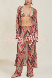 Gypsy Girl Triangle Pattern Beaded Halter Tie-up Stretch Bikini Set