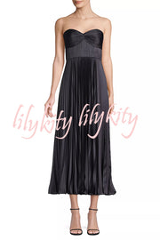 Love Note Satin Sweetheart Twist Off Shoulder Pleated Maxi Dress