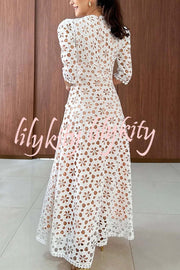 Best Day Ever Crochet Floral Lace Puff Sleeve Lined Maxi Dress