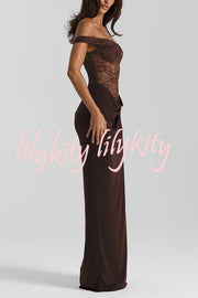 Sexy See-Through Lace Suspender Slim Slit Maxi Dress