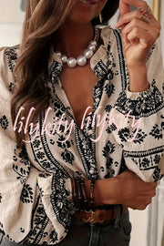 Unique Print Long-Sleeved Button-Up Elegant Shirt