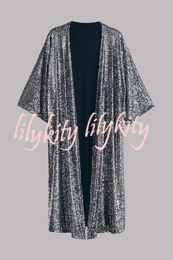 Disco Glamour Sequin Bell Sleeve Kimono