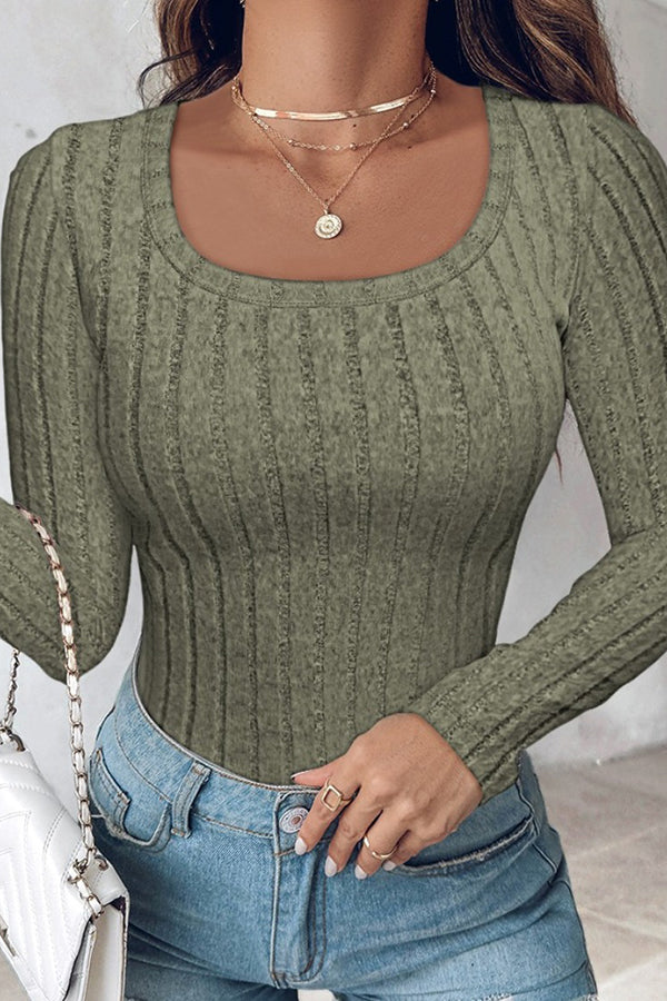 Solid Color Slim Long Sleeve Round Neck Thermal Top