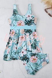 Cheerful Floral Print Bow Detail Tankini Swimsuit Set