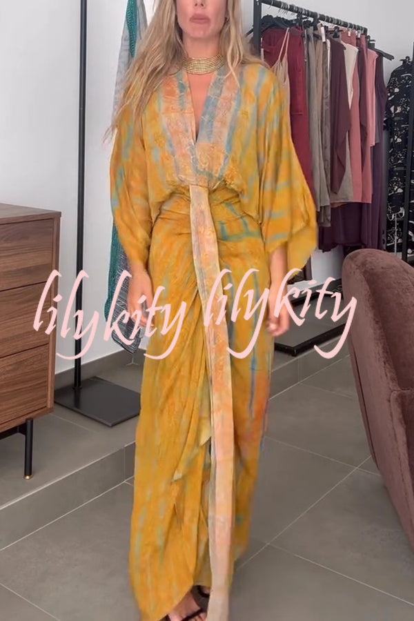 Unique Printed V-neck High-waisted Loose-fitting Holiday Maxi Dress