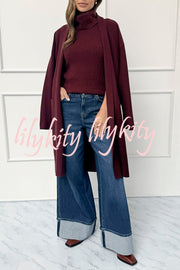 Comfortable Season Ribbed Knit Turtleneck Sleeveless Relaxed Sweater