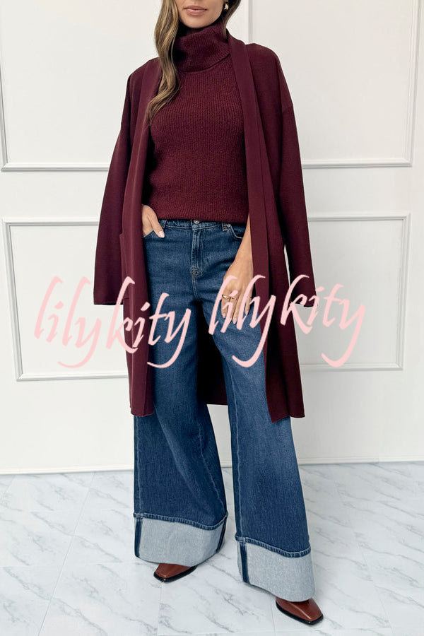 Comfortable Season Ribbed Knit Turtleneck Sleeveless Relaxed Sweater