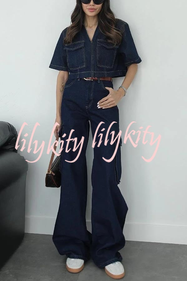 Free Breeze Denim High Rise Pocketed Wide Leg Cargo Jeans