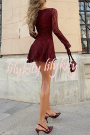 Fashionable Lace Long-sleeved V-neck Slim-fit Mini Dress