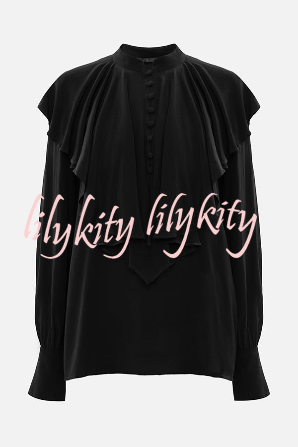 Court-style Draped Ruffled Elegant Chiffon Blouse