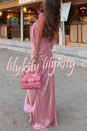 Venus Satin V-neck Draped Pleated Slip Loose Maxi Dress