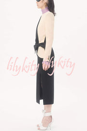 Love Unfolded Contrast Color Side Bow Tie-up Long Sleeve Slit Midi Dress
