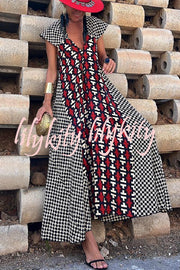 Fresh Breeze Ethnic Unique Print Ruffle Sleeve A-line Maxi Dress