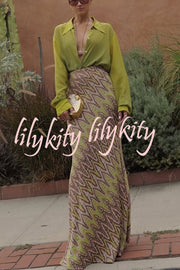 Moonlit Waltz Gradient Print Button Up Long Sleeve Loose Blouse