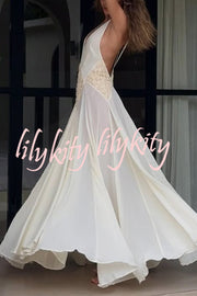 Venus By The Sea Tulle Lace Patchwork Backless Flowy Maxi Dress