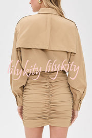 Soraya Epaulette Button Design Long Sleeve Ruched Hem Shirt Mini Dress