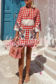 Unique Print V-Neck Loose Holiday Mini Dress