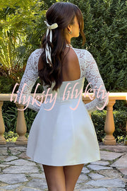 Garden Party Sheer Lace Flare Sleeve Square Neck Bubble Mini Dress