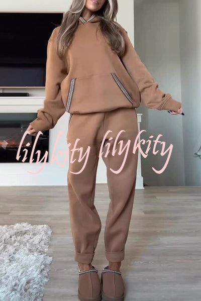 Tasman Braid Trim Kangaroo Pocket Hooded Sweatshirt and Elastic Waist Jogger Pants Set
