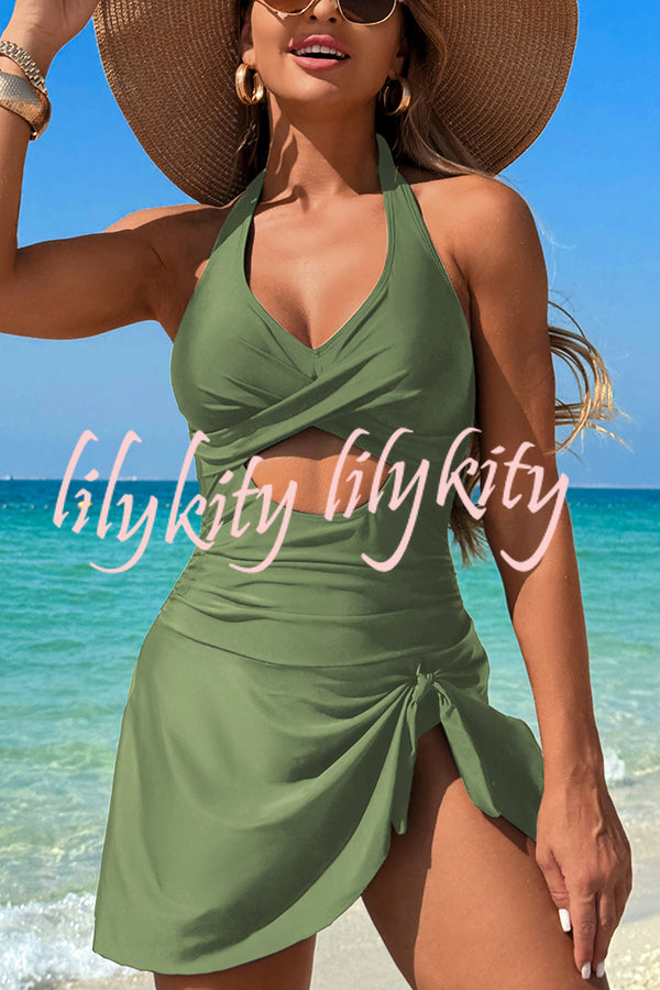 Fashionable Halterneck Waist Hollow Stretch One-piece Swimsuit