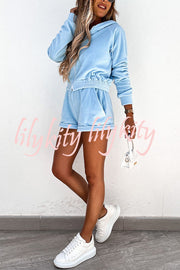 Athleisure Hooded Sweatshirt and Elastic Waist Pocket Shorts Set