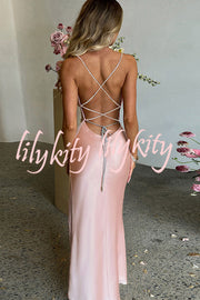 Sexy Backless Suspender High Slit Slim Maxi Dress