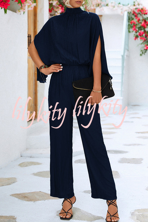 Solid Color Slit Back Lace Up Hollow Long Sleeve Jumpsuit