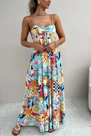 Radiant As Always Unique Print Front Tie-up Slip Maxi Dress