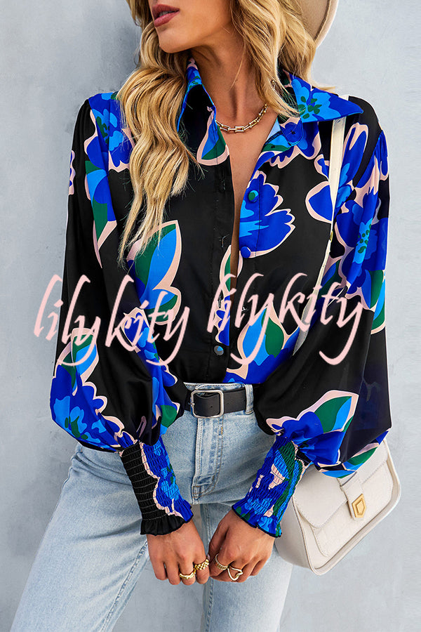 Contrast Unique Print Button Down Long Sleeved Shirt