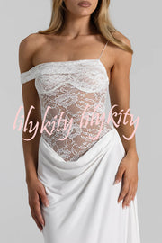 Sexy See-Through Lace Suspender Slim Slit Maxi Dress
