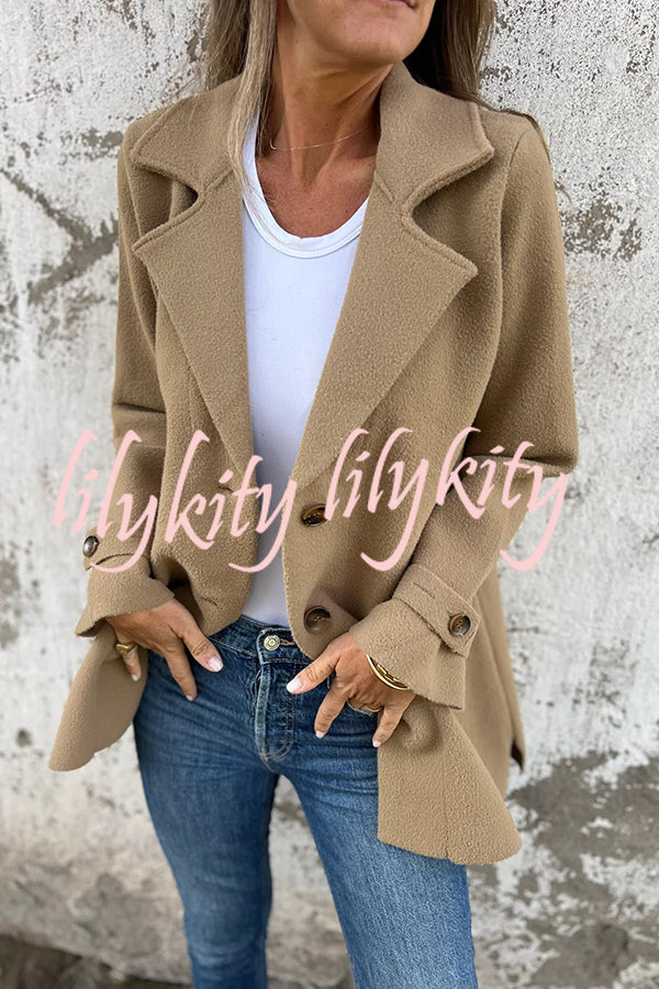 Solid Color Casual Lapel Long Sleeve Loose Woolen Jacket