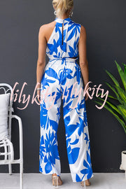 Girls Night Satin Printed High Neck Top and Elastic Tie-up Waist Pocket Wide Leg Pants Set