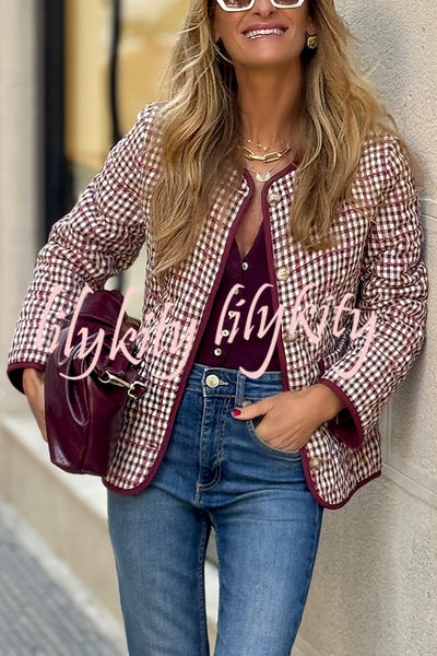 Warm Texture Plaid Button Quilted Pocket Loose Cotton Jacket