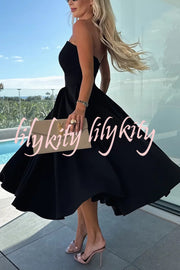 Sweet Cascade Solid Color Off Shoulder Pocket Full Hem Midi Dress