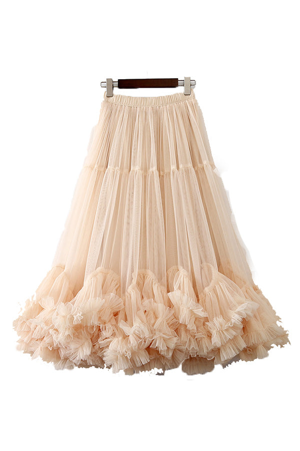 Surprising Tulle Paneled Stretch Waist Maxi Skirt