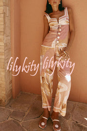 European Summer Linen Blend Ric Rac Trims High Rise Pocket Loose Pants
