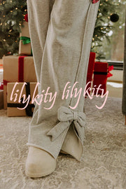 Dear Daydream Loose Bow Tie Long-Sleeved Sweatshirt and Elastic Waist Pocket Pants Set