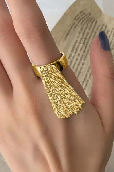 Fashionable Tassel Chain Geometric Open Ring