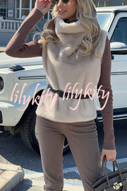 Warm and Stylish Shaggy Eco-fur Stand Collar Side Slit Vest