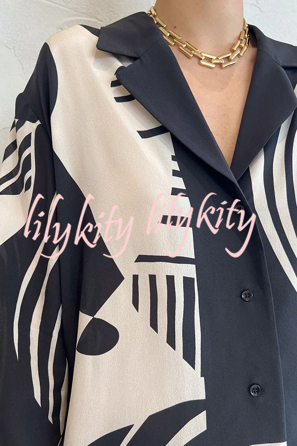 Weekend Escape Exclusive Print Contrast Trims Drape Blouse