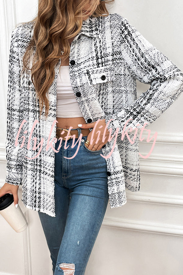 Start The Day Plaid Lapel Button Long Sleeve Pocketed Casual Coat