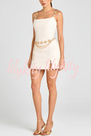 Timeless Exquisite Tweed Fabric Metal Coin Chain Detail Slip Mini Dress