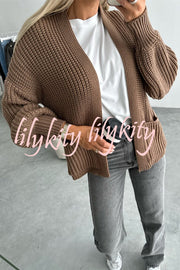 Solid Color V-neck Long-sleeved Casual Knitted Cardigan