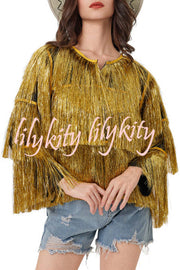 Start The Party Gold Foil Tassels Long Sleeve Jacket