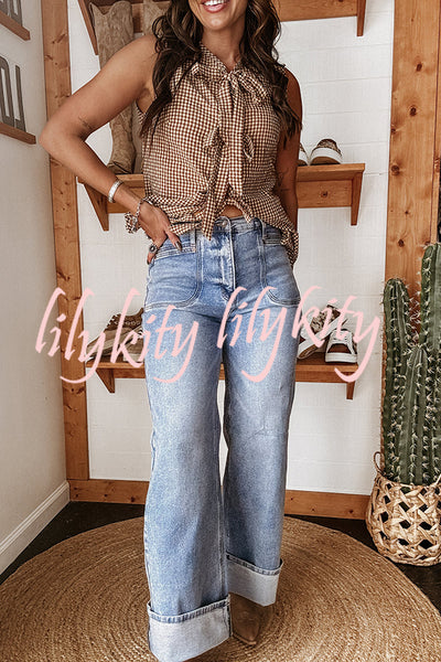 Fashion High Waist Pocket Casual Straight Jeans