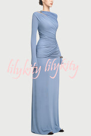 Stylish Long-sleeved Slim-fit Pleated Elegant Maxi Dress