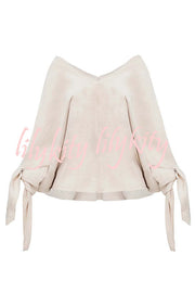 Joyful Bond Linen Blend V-neck Knotted Cuff Half Sleeve Loose Top